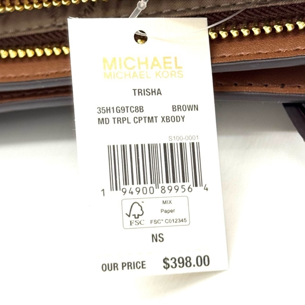 Michael Kors Trisha Medium Triple Compartment Crossbody Bag Brown Signature - Picture 11 of 11